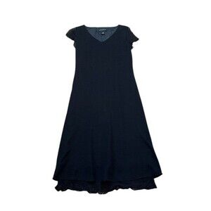 Jones New York Black Polyester Silk Dress Size 10 Beaded Hem/Sleeves Sleeveless